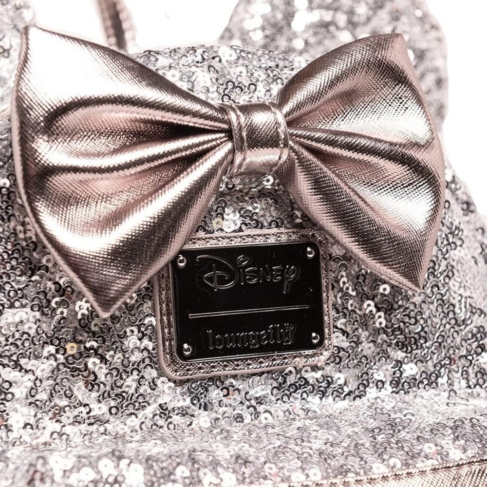 Loungefly Disney Silver Sequin Minnie Backpack NWT - Picture 5 of 7